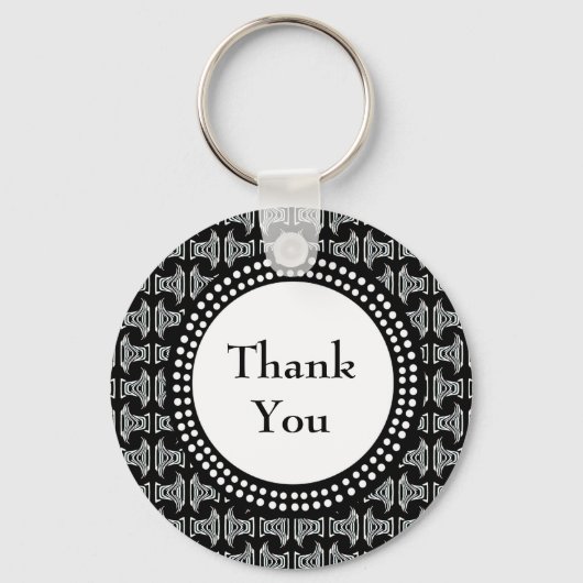 Black and White Tiki Pattern Bedankt Sleutelhanger (Voorkant)