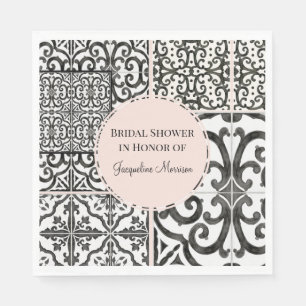 Black and White Tile Pattern Southwest Blush Pink Servet