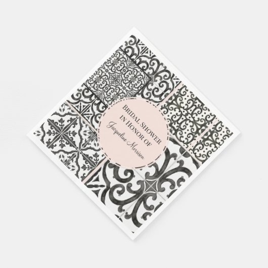 Black and White Tile Pattern Southwest Blush Pink Servet (Hoek)