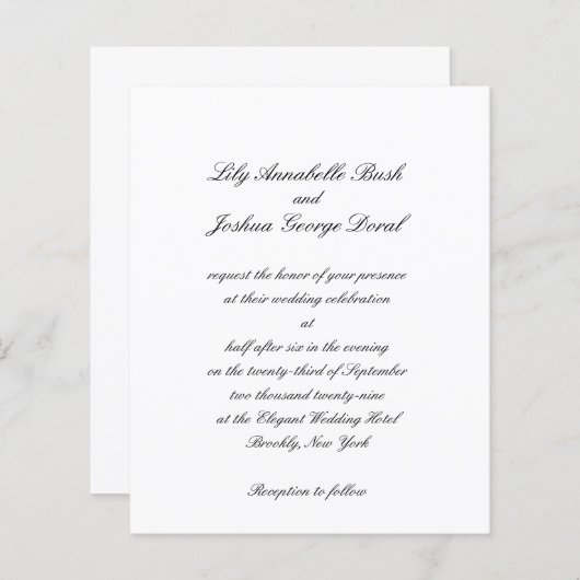Black and White Timeless Budget Wedding Invitation (Voorkant / Achterkant)