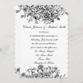 Black and White Toile, Custom Wedding Invitation Kaart (Voorkant / Achterkant)