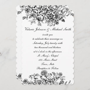 Black and White Toile, Custom Wedding Invitation Kaart