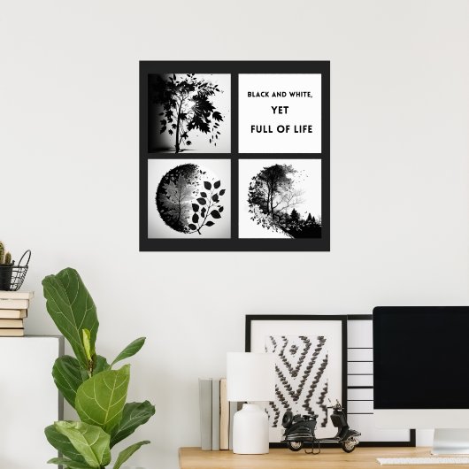 Black and White Tree and Leaf Set - origineel post Poster (Thuiskantoor)