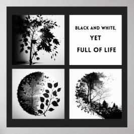 Black and White Tree and Leaf Set - origineel post Poster