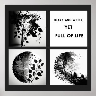 Black and White Tree and Leaf Set - origineel post Poster