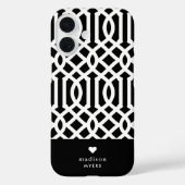 Black and White Trellis Heart Monogram Case-Mate iPhone Case (Achterkant)
