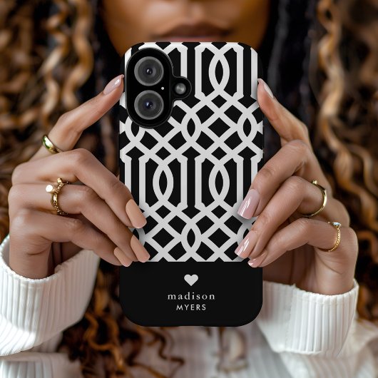 Black and White Trellis Heart Monogram Case-Mate iPhone Case