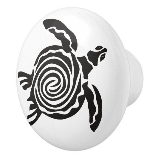 Black and White Tribal Turtle Art Keramische Knop (Rechts)