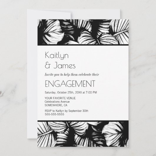 Black and White Tropical Palm Engagement Party Kaart (Voorkant)