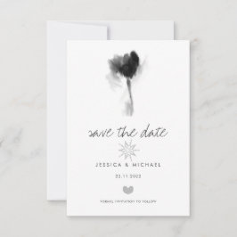 Black and White Tulip Flower Heart Wedding Save The Date