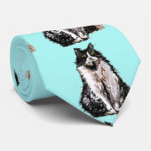 Black and White Tuxedo Cat Cats Cute Turquoise Stropdas (Opgerold)
