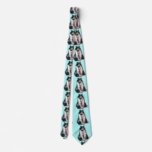 Black and White Tuxedo Cat Cats Cute Turquoise Stropdas (Achterkant)