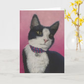Black and White Tuxedo Cat Greeting Card Kaart (Gele Bloem)