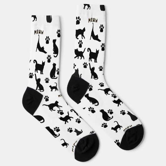 Black and White Tuxedo Cat Patterned Socks Gift Sokken (Rechts)
