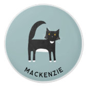 Black and White Tuxedo Cat Personalized Name Keramische Knop (Voorkant)