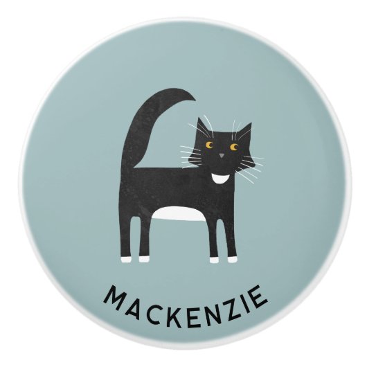Black and White Tuxedo Cat Personalized Name Keramische Knop (Voorkant)