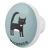 Black and White Tuxedo Cat Personalized Name Keramische Knop (Rechts)