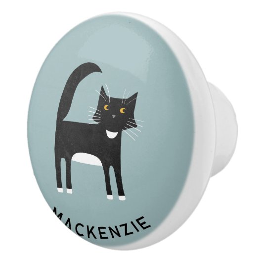 Black and White Tuxedo Cat Personalized Name Keramische Knop (Rechts)