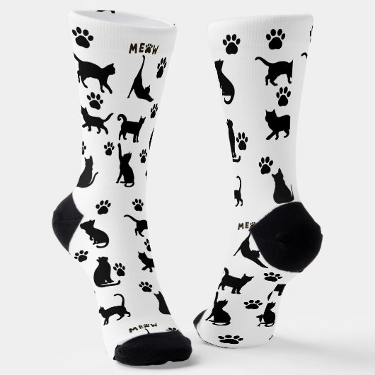 Black and White Tuxedo Cat Socks Pattern Gift Sokken (Gebogen)