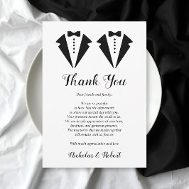 Black and white tuxedo two grooms gay wedding bedankkaart