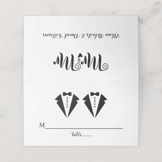 Black and white tuxedo two grooms gay wedding plaatskaartje (Buitenkant ongevouwen)