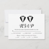 Black and white tuxedo two grooms gay wedding RSVP kaartje (Voorkant)