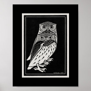 Black and White Two owls van Julie de Graag Poster