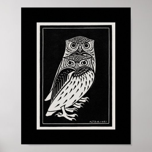 Black and White Two owls van Julie de Graag Poster (Voorkant)