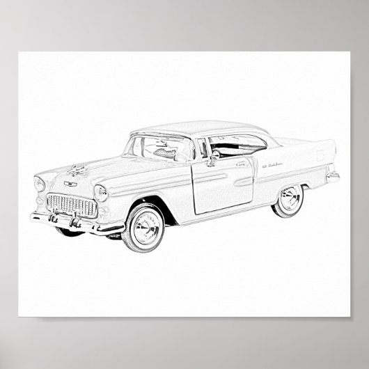 Black and White Two Tone 1955 Chevy Bel Air Poster (Voorkant)