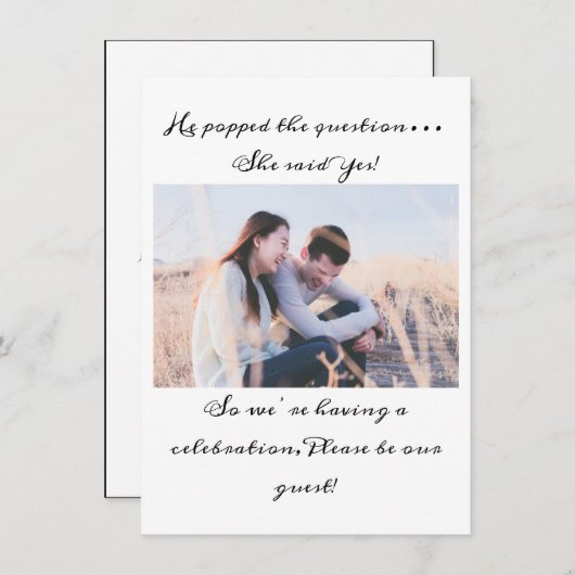 Black and White Typography Photo Engagement Party Kaart (Voorkant / Achterkant)