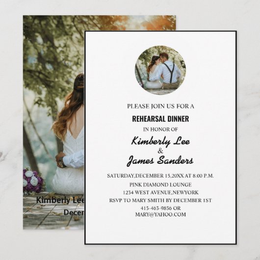 Black and White Typography Photo Rehearsal Dinner Kaart (Voorkant / Achterkant)