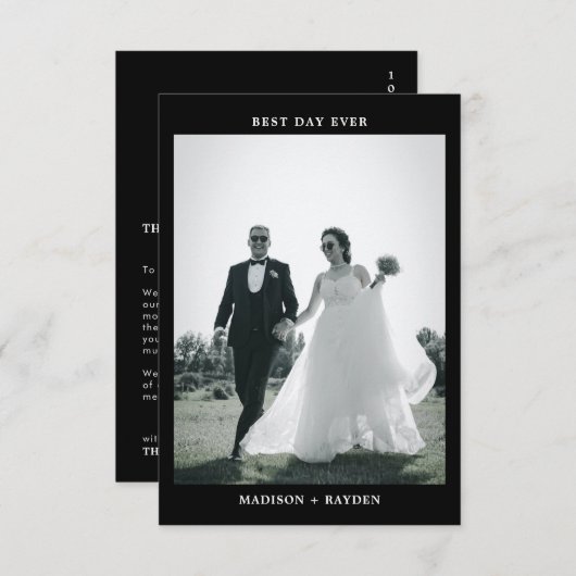 Black and White Typography Photo Wedding Bedankkaart (Voorkant / Achterkant)