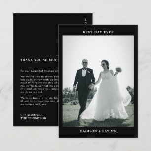 Black and White Typography Photo Wedding Bedankkaart
