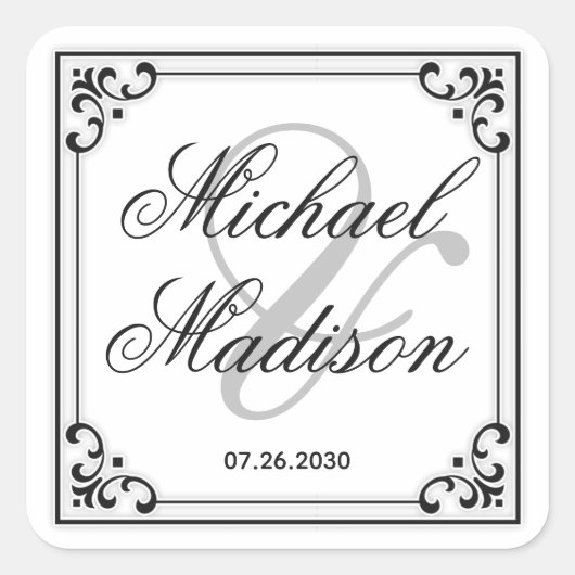 Black and White Typography Simple Wedding Vierkante Sticker (Voorkant)