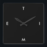Black and White Typography Time Funny Minimalism Vierkante Klok<br><div class="desc">Black and White Typography Time Funny Minimalism Wall Clock, you can change the colors and the text</div>