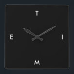 Black and White Typography Time Funny Minimalism Vierkante Klok<br><div class="desc">Black and White Typography Time Funny Minimalism Wall Clock,  you can change the colors and the text</div>