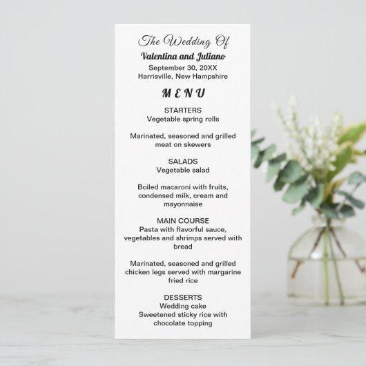 Black and White Typography Wedding Menu (Staand voorkant)