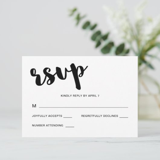 Black and White Typography Wedding Rsvp Response (Staand voorkant)