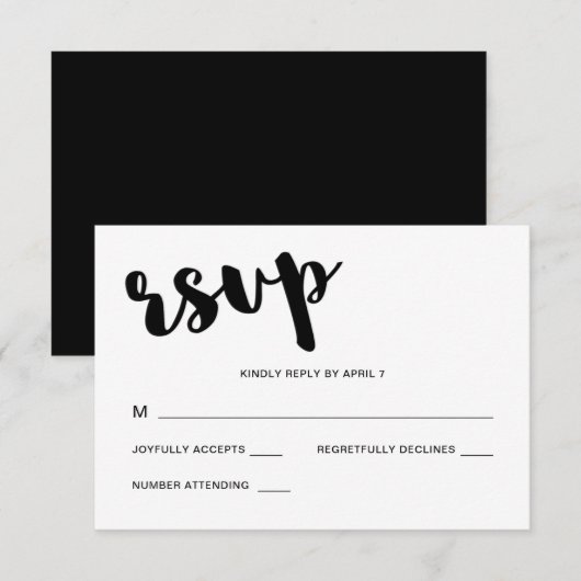 Black and White Typography Wedding Rsvp Response Kaartje (Voorkant / Achterkant)
