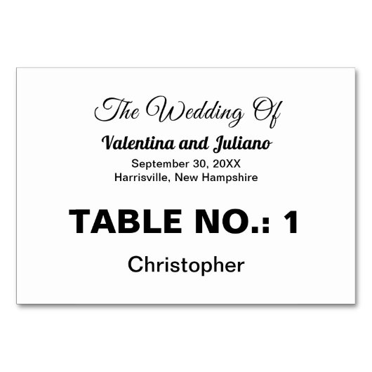 Black and White Typography Wedding Table Number Kaart (Voorkant)