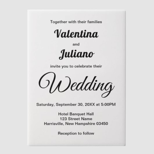 Black and White Typography Wedding Vellum Uitnodigingen (Voorkant)