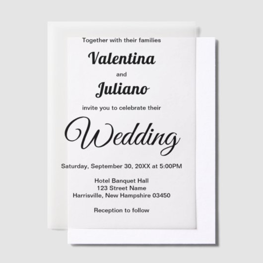 Black and White Typography Wedding Vellum Uitnodigingen (Offset)