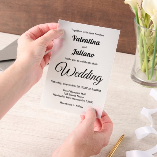 Black and White Typography Wedding Vellum Uitnodigingen (Draagbaar)