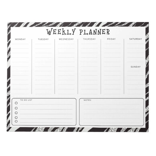 Black and White Undated Weekly Vertical Planner Notitieblok (Voorkant)