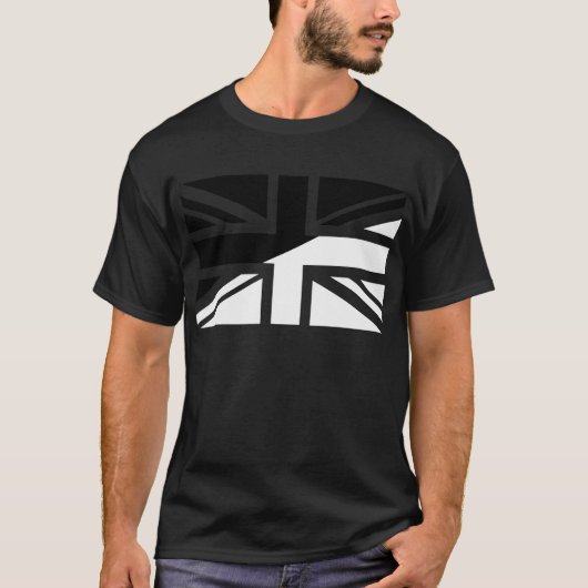 Black and White Union Jack British (UK)-vlag T-shirt (Voorkant)