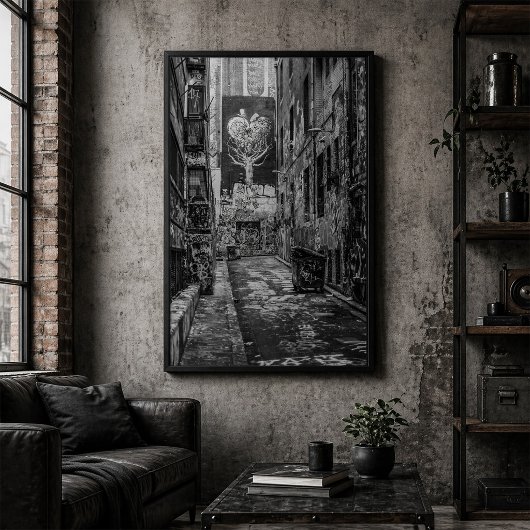 Black and White Urban Graffiti Laneway Poster