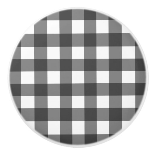 Black and White Vichy Print Gingham Patroon Keramische Knop (Voorkant)