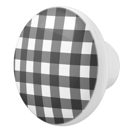 Black and White Vichy Print Gingham Patroon Keramische Knop (Rechts)
