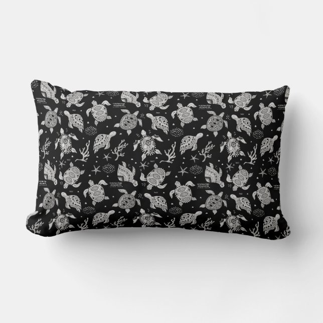 black and white vintage turtle pattern kussen (Voorkant)