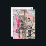 Black and White Vintage Woodworking with pink Briefkaart<br><div class="desc">A collage made and photographed by Angelandspot in the year 2026 with vintage images from woodworking book from 1950 and some hot pink paint collages onto vintage textbook papers</div>